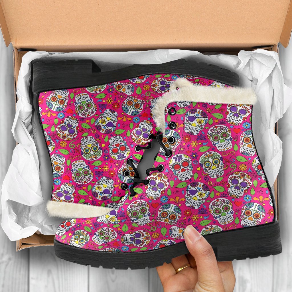 Sugar Skull Skeleton Girly Floral Pirate Pattern Print Comfy Winter Boots-grizzshop