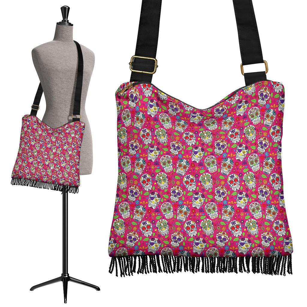 Sugar Skull Skeleton Girly Floral Pirate Pattern Print Crossbody Bags-grizzshop