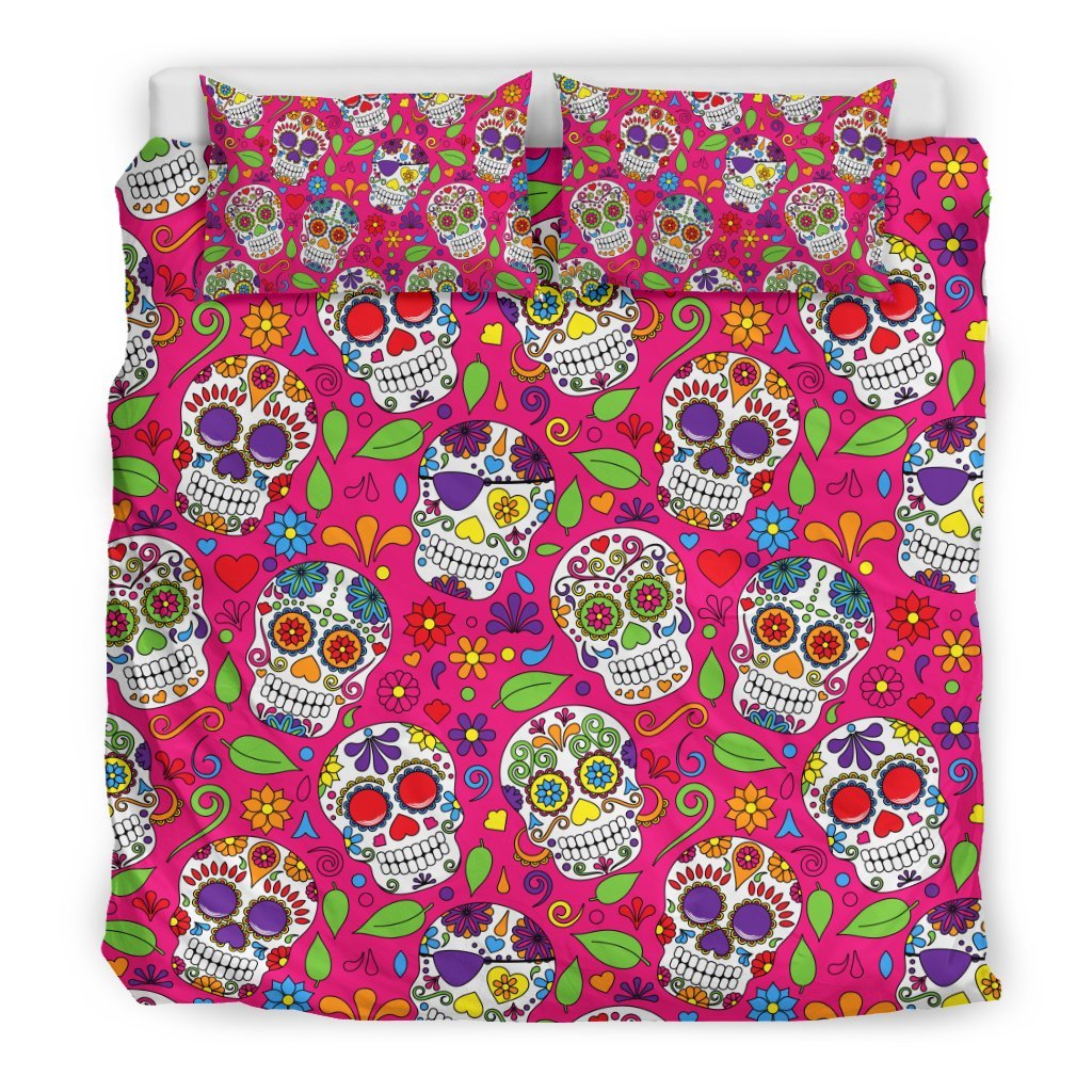 Sugar Skull Skeleton Girly Floral Pirate Pattern Print Duvet Cover Bedding Set-grizzshop