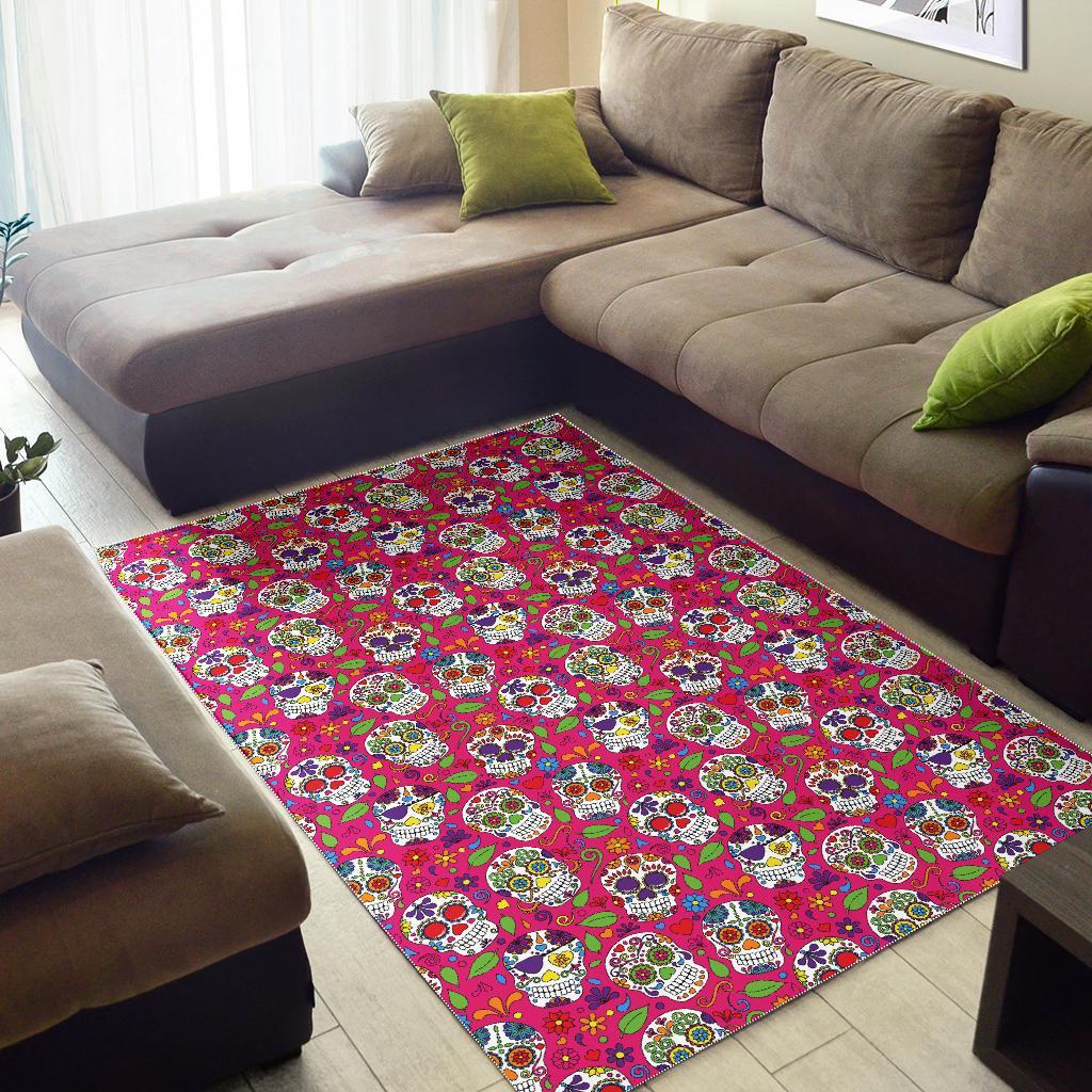 Sugar Skull Skeleton Girly Floral Pirate Pattern Print Floor Mat-grizzshop