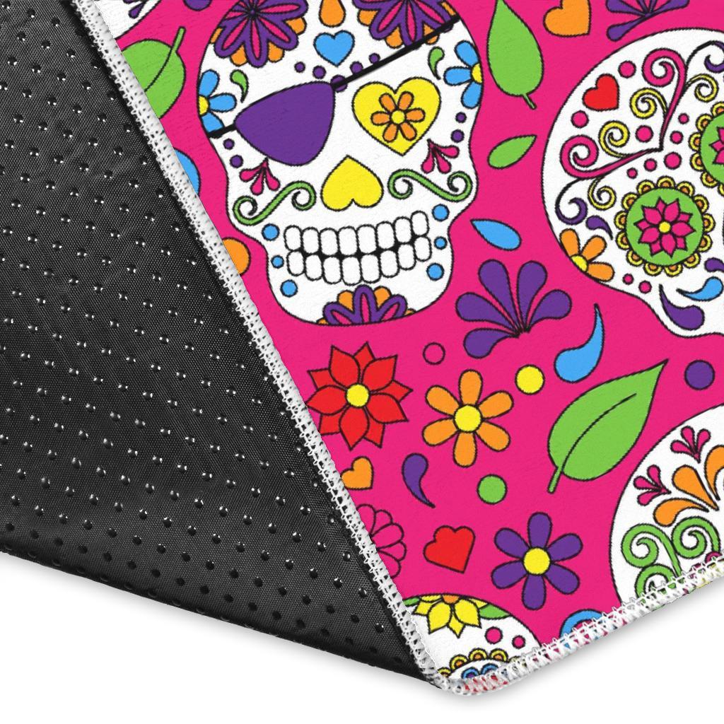 Sugar Skull Skeleton Girly Floral Pirate Pattern Print Floor Mat-grizzshop