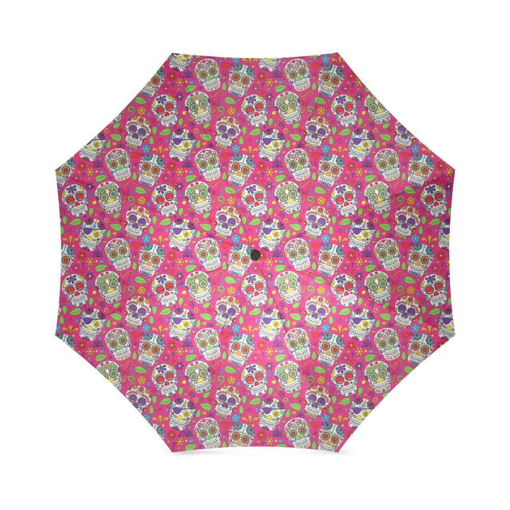 Sugar Skull Skeleton Girly Floral Pirate Pattern Print Foldable Umbrella-grizzshop