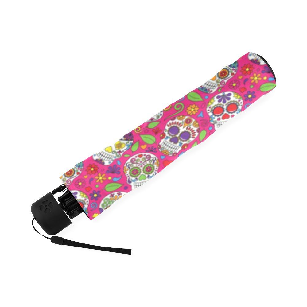 Sugar Skull Skeleton Girly Floral Pirate Pattern Print Foldable Umbrella-grizzshop