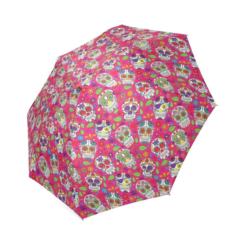 Sugar Skull Skeleton Girly Floral Pirate Pattern Print Foldable Umbrella-grizzshop