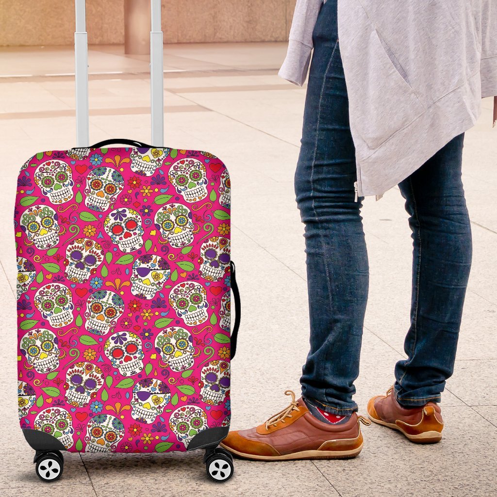 Sugar Skull Skeleton Girly Floral Pirate Pattern Print Luggage Cover Protector-grizzshop