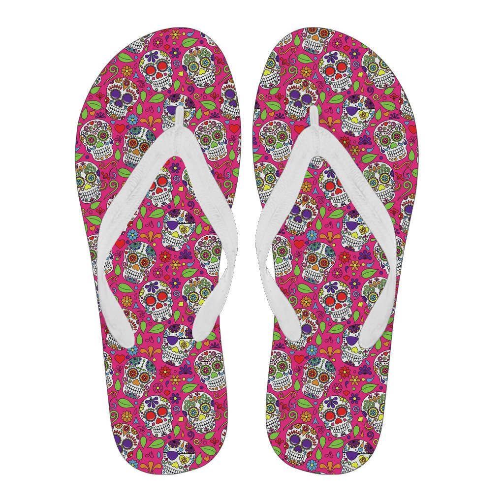 Sugar Skull Skeleton Girly Floral Pirate Pattern Print Men & Women Flip Flops-grizzshop