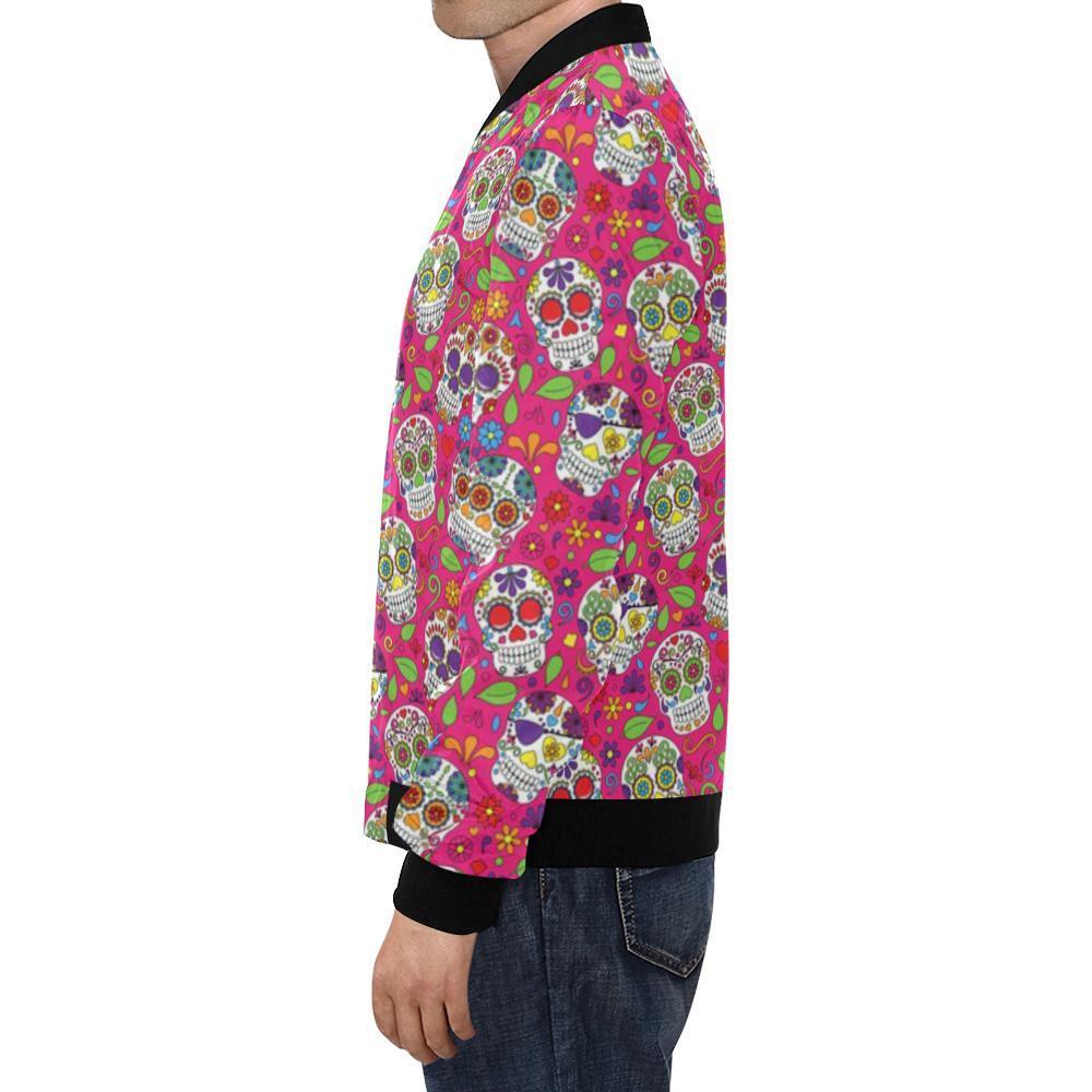 Sugar Skull Skeleton Girly Floral Pirate Pattern Print Men's Bomber Jacket-grizzshop