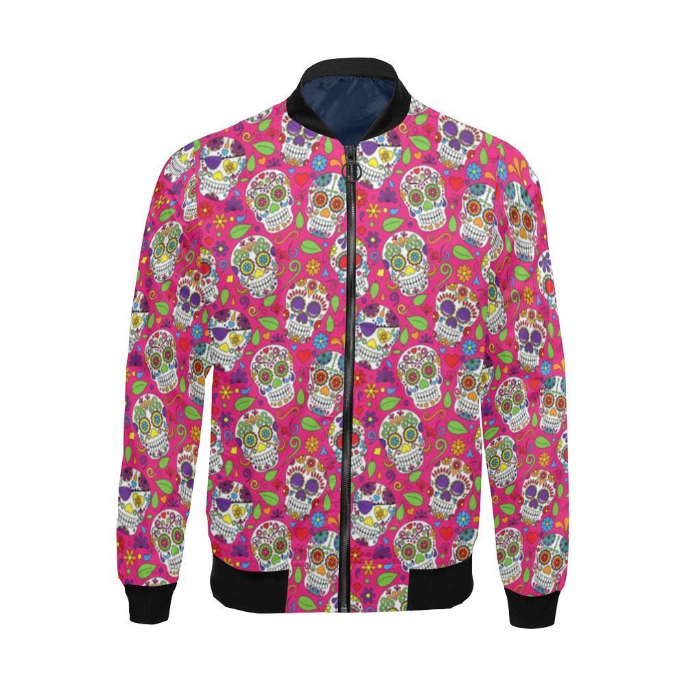 Sugar Skull Skeleton Girly Floral Pirate Pattern Print Men's Bomber Jacket-grizzshop