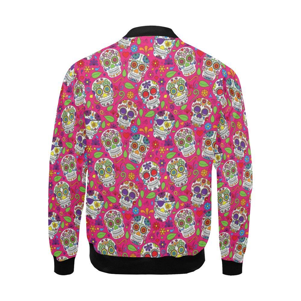 Sugar Skull Skeleton Girly Floral Pirate Pattern Print Men's Bomber Jacket-grizzshop