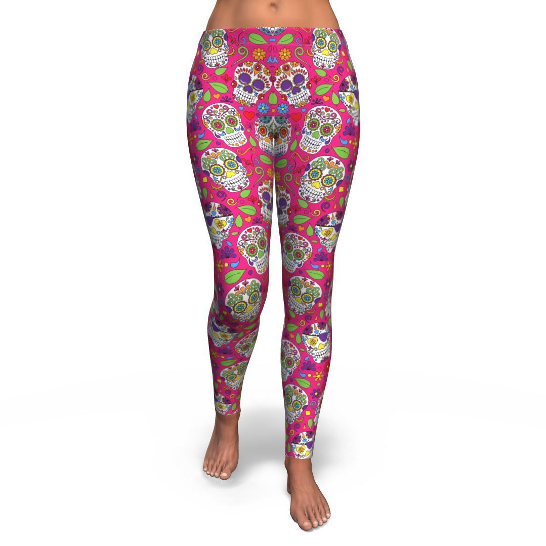 Sugar Skull Skeleton Girly Floral Pirate Pattern Print Pattern Women Leggings-grizzshop