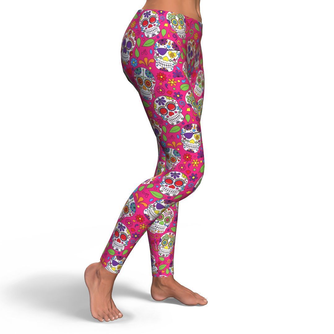 Sugar Skull Skeleton Girly Floral Pirate Pattern Print Pattern Women Leggings-grizzshop