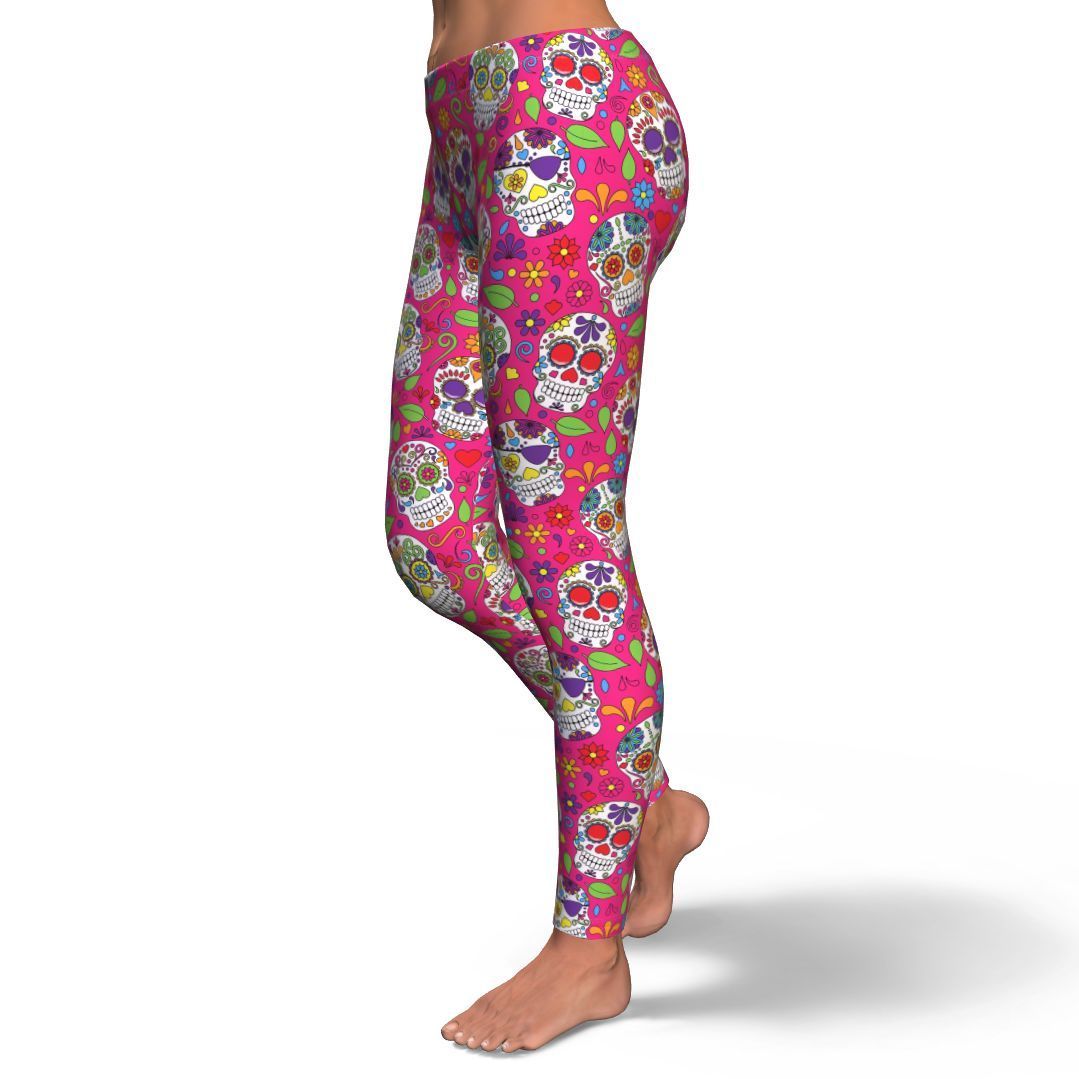 Sugar Skull Skeleton Girly Floral Pirate Pattern Print Pattern Women Leggings-grizzshop