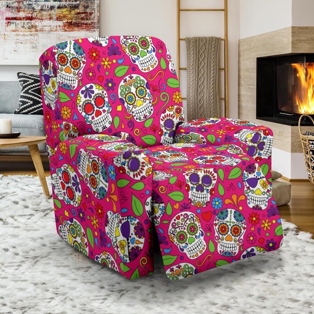 Sugar Skull Skeleton Girly Floral Pirate Pattern Print Recliner Cover-grizzshop