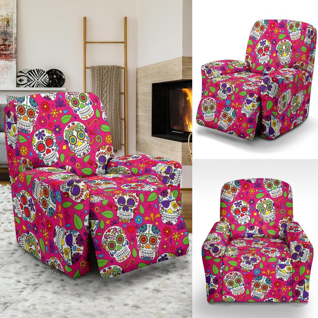 Sugar Skull Skeleton Girly Floral Pirate Pattern Print Recliner Cover-grizzshop