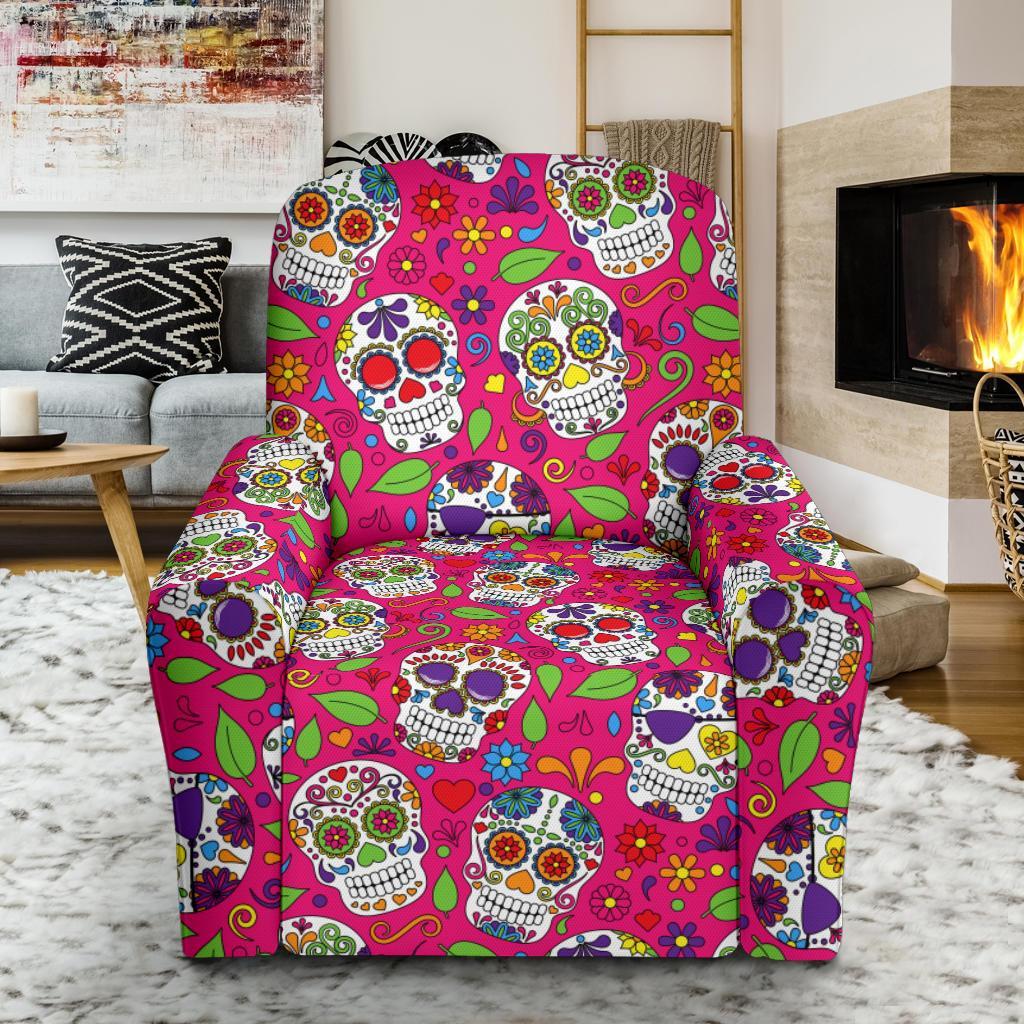 Sugar Skull Skeleton Girly Floral Pirate Pattern Print Recliner Cover-grizzshop