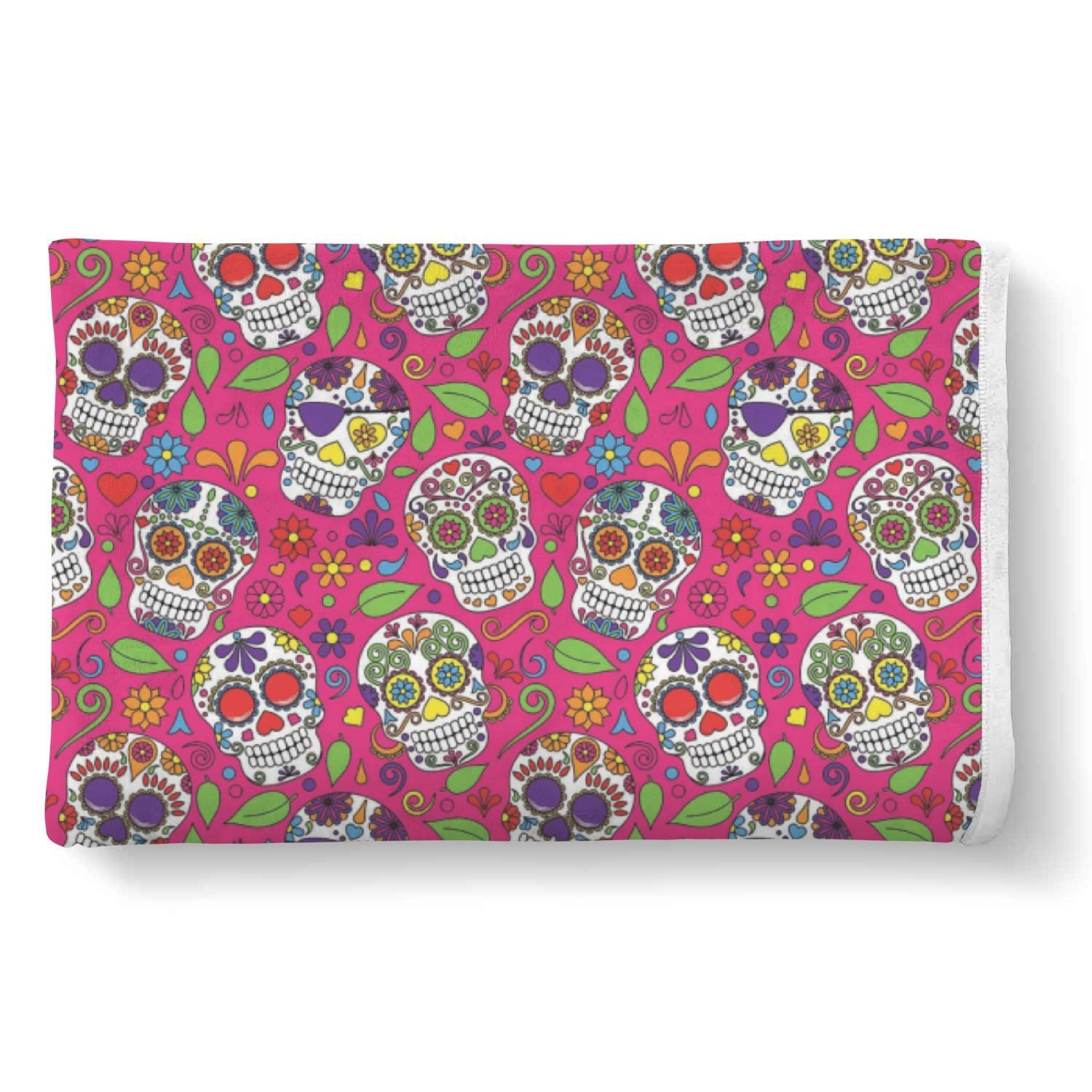 Sugar Skull Skeleton Girly Floral Pirate Pattern Print Throw Blanket-grizzshop