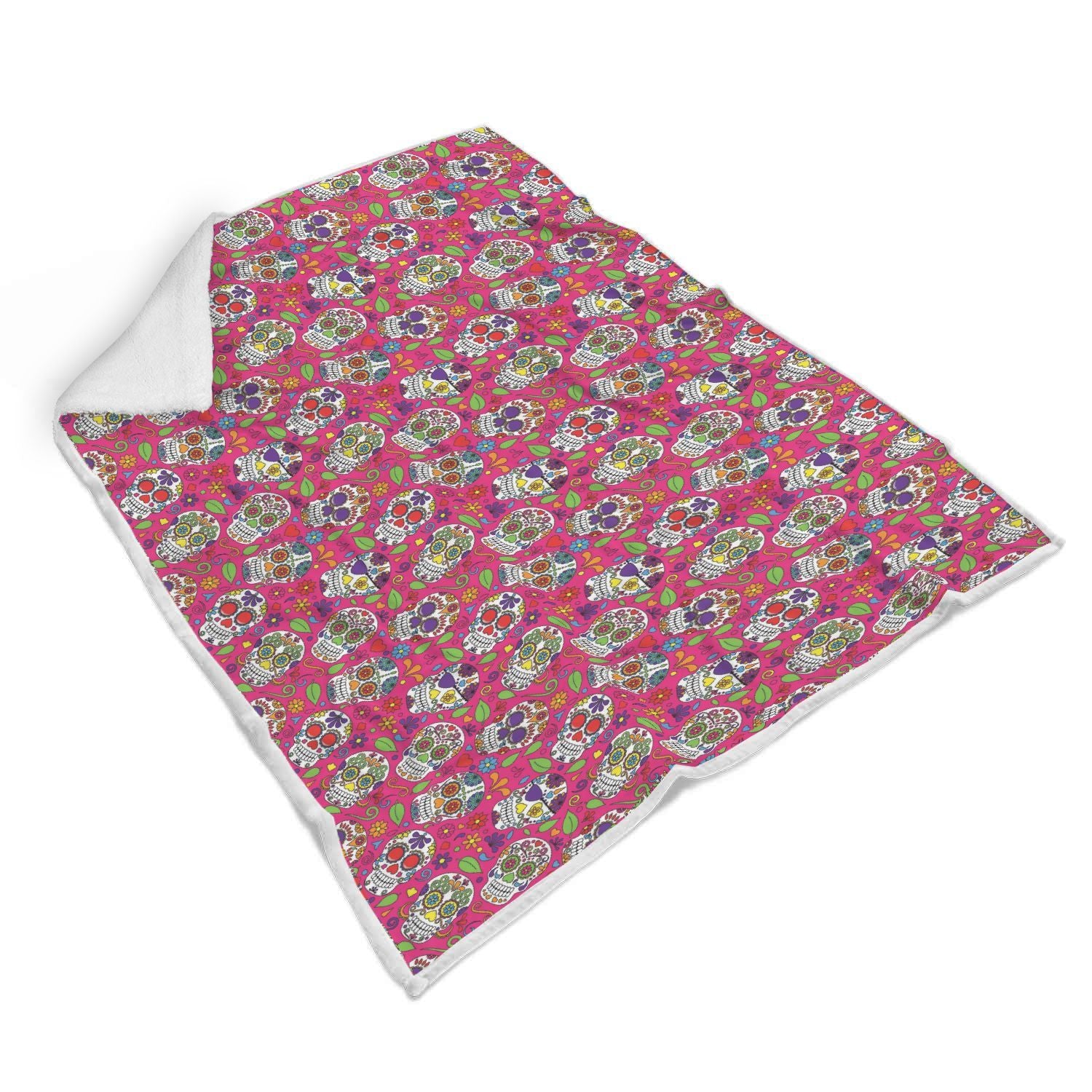 Sugar Skull Skeleton Girly Floral Pirate Pattern Print Throw Blanket-grizzshop