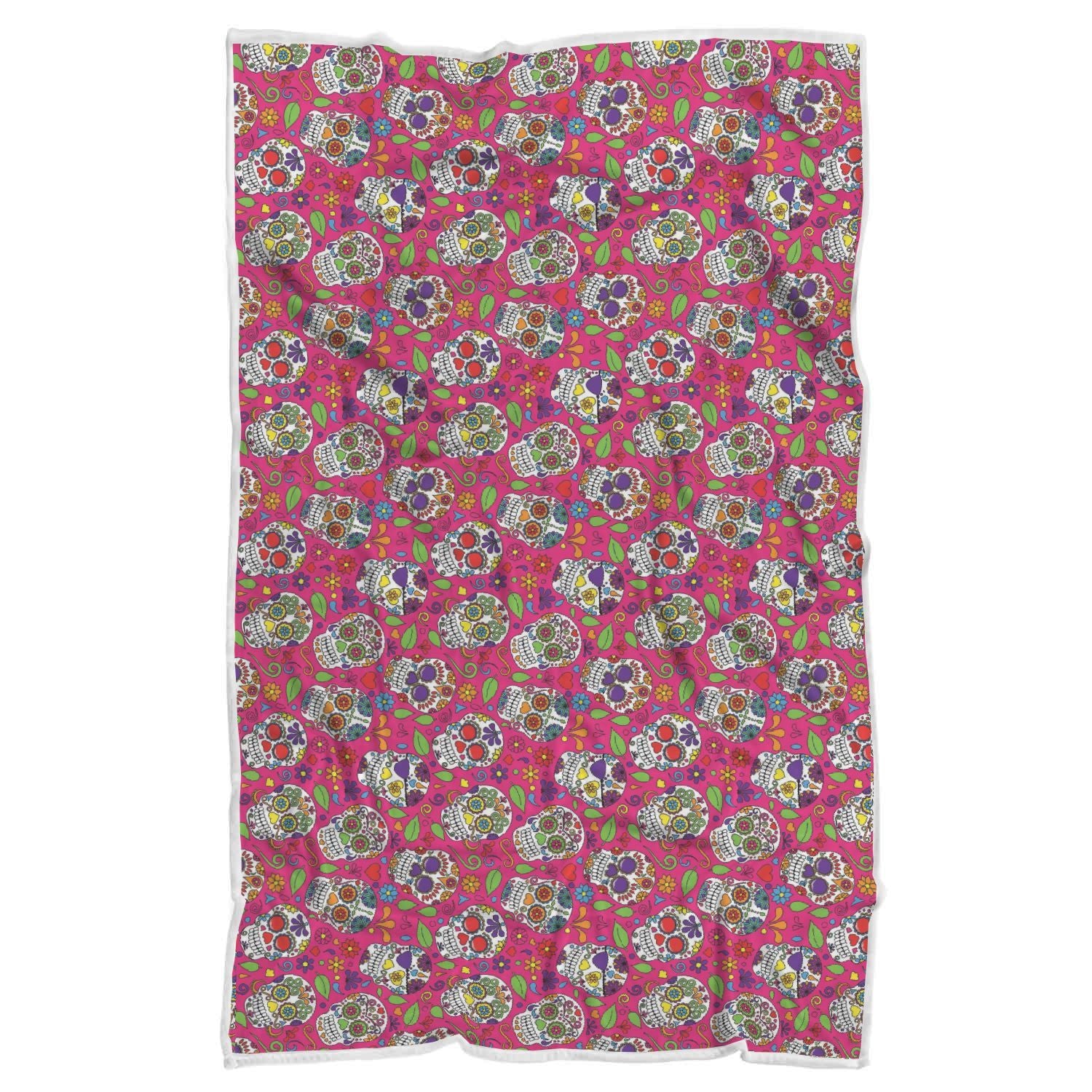 Sugar Skull Skeleton Girly Floral Pirate Pattern Print Throw Blanket-grizzshop