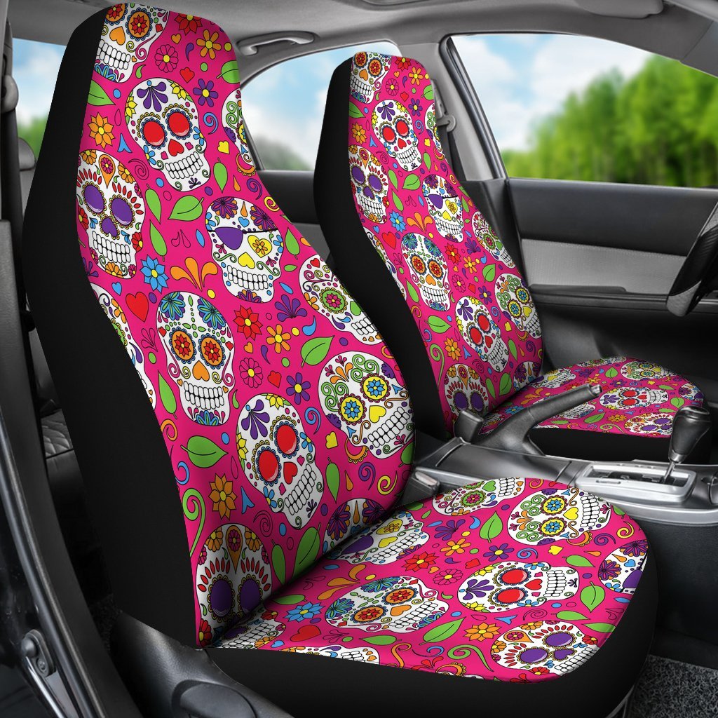 Sugar Skull Skeleton Girly Floral Pirate Pattern Print Universal Fit Car Seat Cover-grizzshop