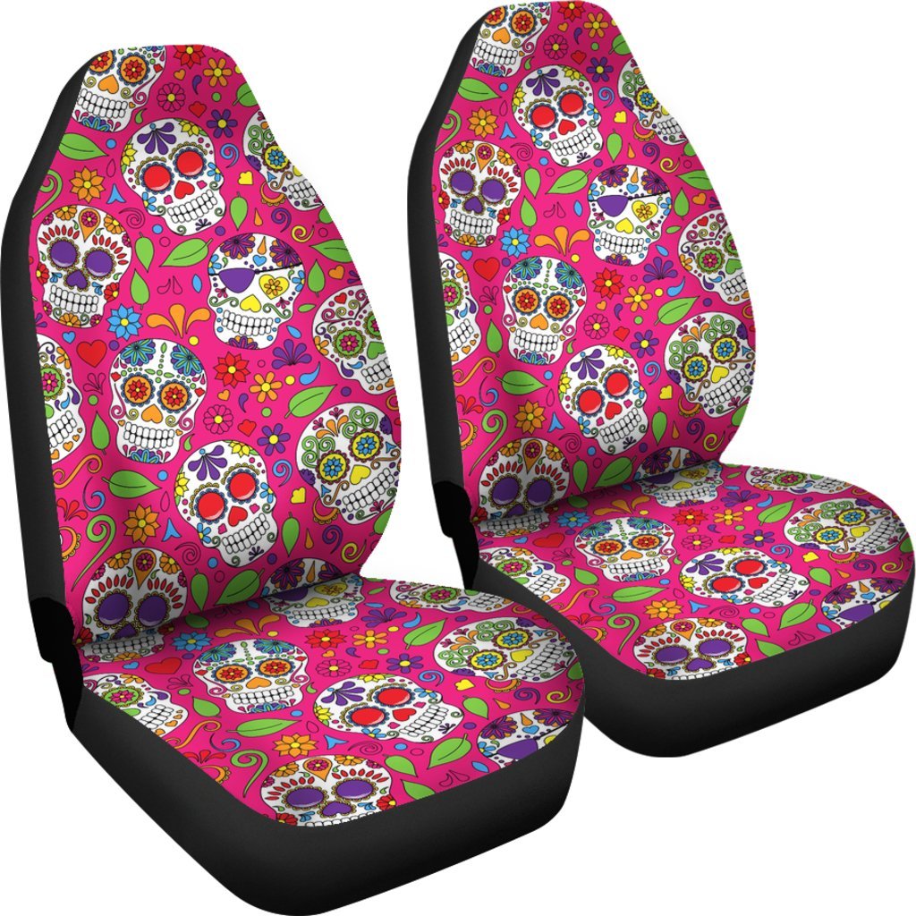 Sugar Skull Skeleton Girly Floral Pirate Pattern Print Universal Fit Car Seat Cover-grizzshop