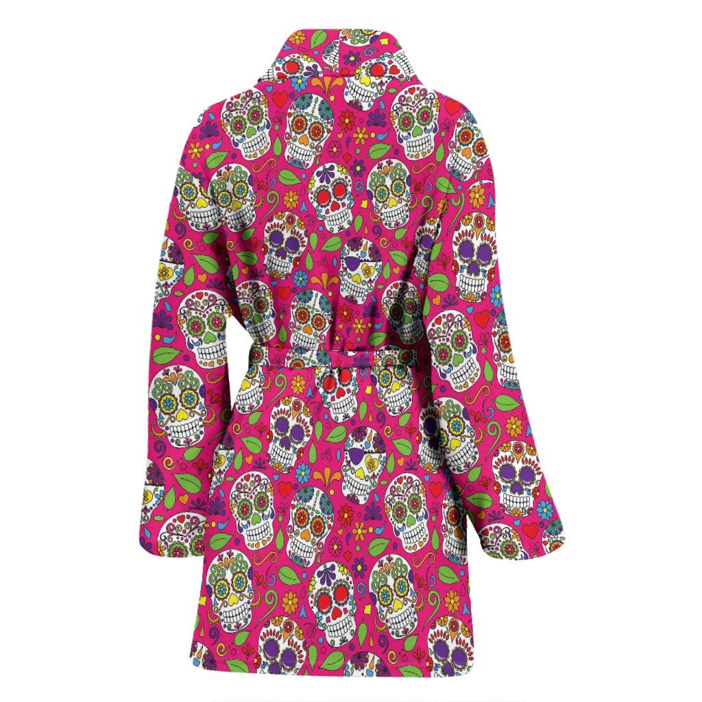 Sugar Skull Skeleton Girly Floral Pirate Pattern Print Women Long Robe-grizzshop