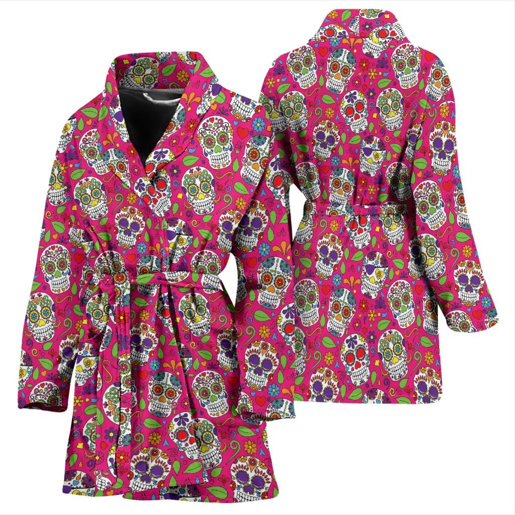 Sugar Skull Skeleton Girly Floral Pirate Pattern Print Women Long Robe-grizzshop