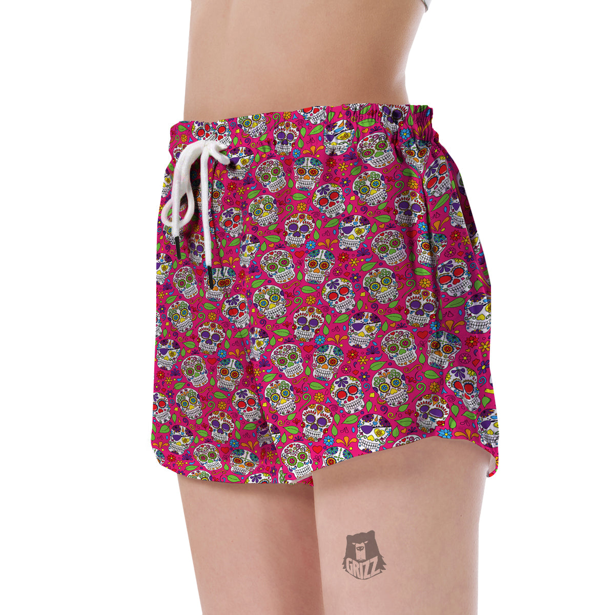 Sugar Skull Skeleton Girly Floral Pirate Pattern Print Women's Shorts-grizzshop