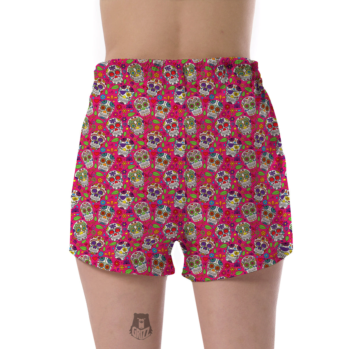 Sugar Skull Skeleton Girly Floral Pirate Pattern Print Women's Shorts-grizzshop