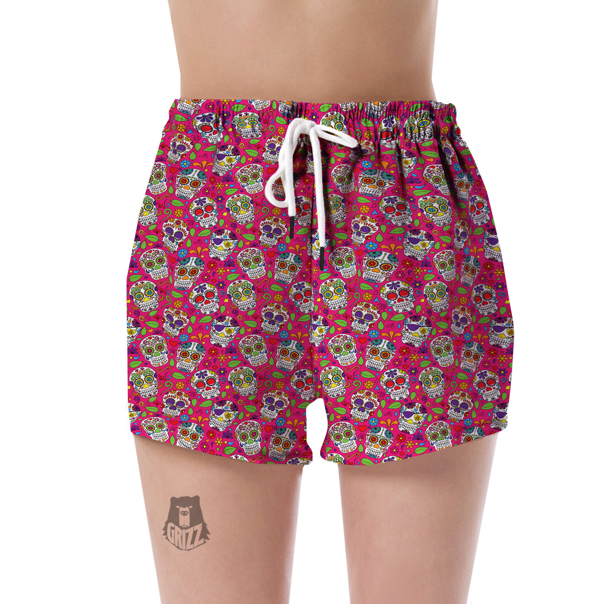 Sugar Skull Skeleton Girly Floral Pirate Pattern Print Women's Shorts-grizzshop