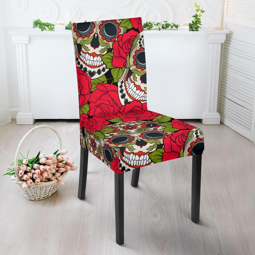 Sugar Skull Skeleton Girly Floral Rose Pattern Print Chair Cover-grizzshop