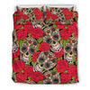 Load image into Gallery viewer, Sugar Skull Skeleton Girly Floral Rose Pattern Print Duvet Cover Bedding Set-grizzshop