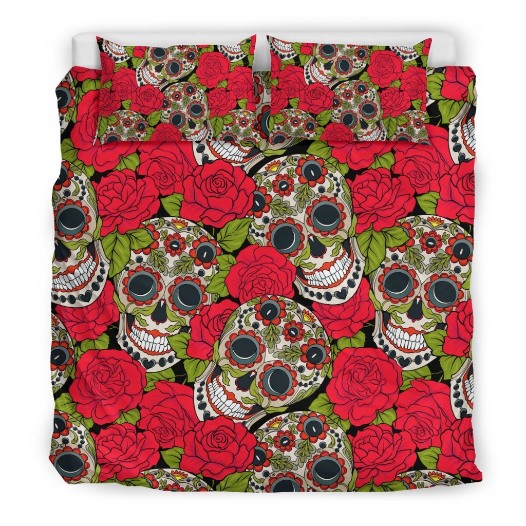 Sugar Skull Skeleton Girly Floral Rose Pattern Print Duvet Cover Bedding Set-grizzshop