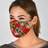 Sugar Skull Skeleton Girly Floral Rose Pattern Print Face Mask-grizzshop