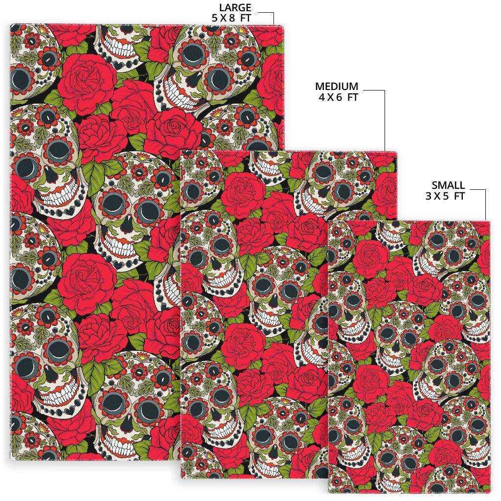 Sugar Skull Skeleton Girly Floral Rose Pattern Print Floor Mat-grizzshop