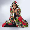 Sugar Skull Skeleton Girly Floral Rose Pattern Print Hooded Blanket-grizzshop