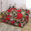 Sugar Skull Skeleton Girly Floral Rose Pattern Print Loveseat Cover-grizzshop