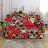 Sugar Skull Skeleton Girly Floral Rose Pattern Print Loveseat Cover-grizzshop