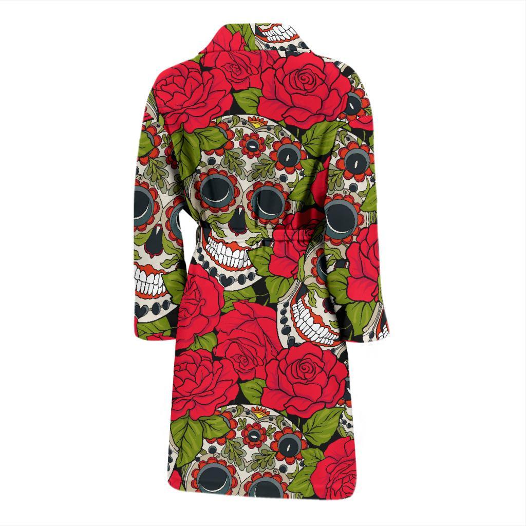 Sugar Skull Skeleton Girly Floral Rose Pattern Print Men Long Robe-grizzshop