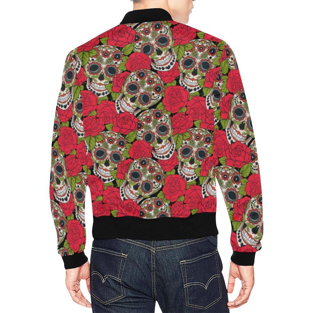 Sugar Skull Skeleton Girly Floral Rose Pattern Print Men's Bomber Jacket-grizzshop