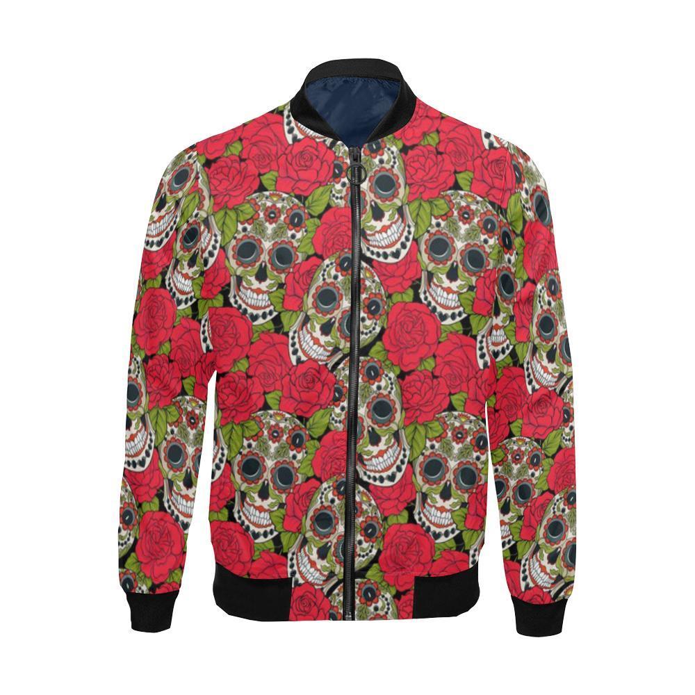 Sugar Skull Skeleton Girly Floral Rose Pattern Print Men's Bomber Jacket-grizzshop