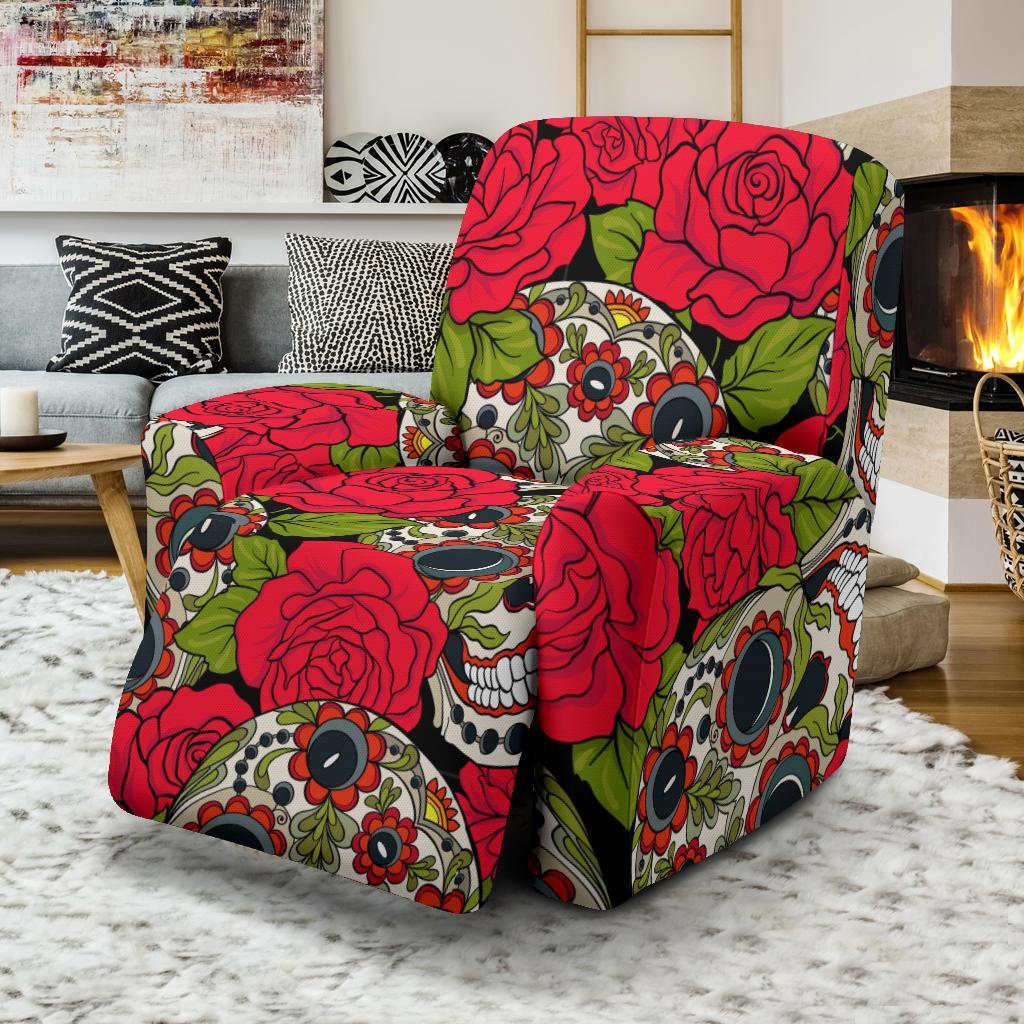 Sugar Skull Skeleton Girly Floral Rose Pattern Print Recliner Cover-grizzshop