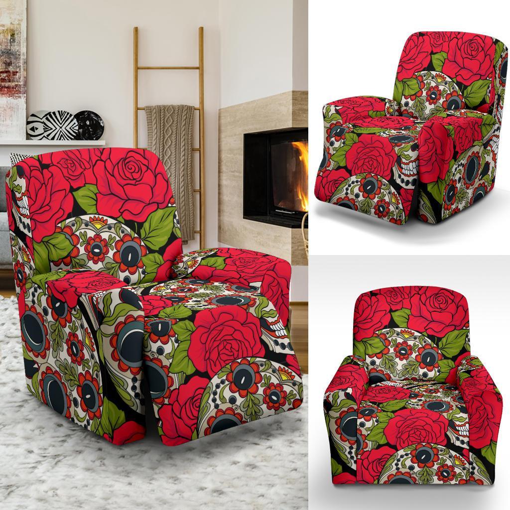 Sugar Skull Skeleton Girly Floral Rose Pattern Print Recliner Cover-grizzshop