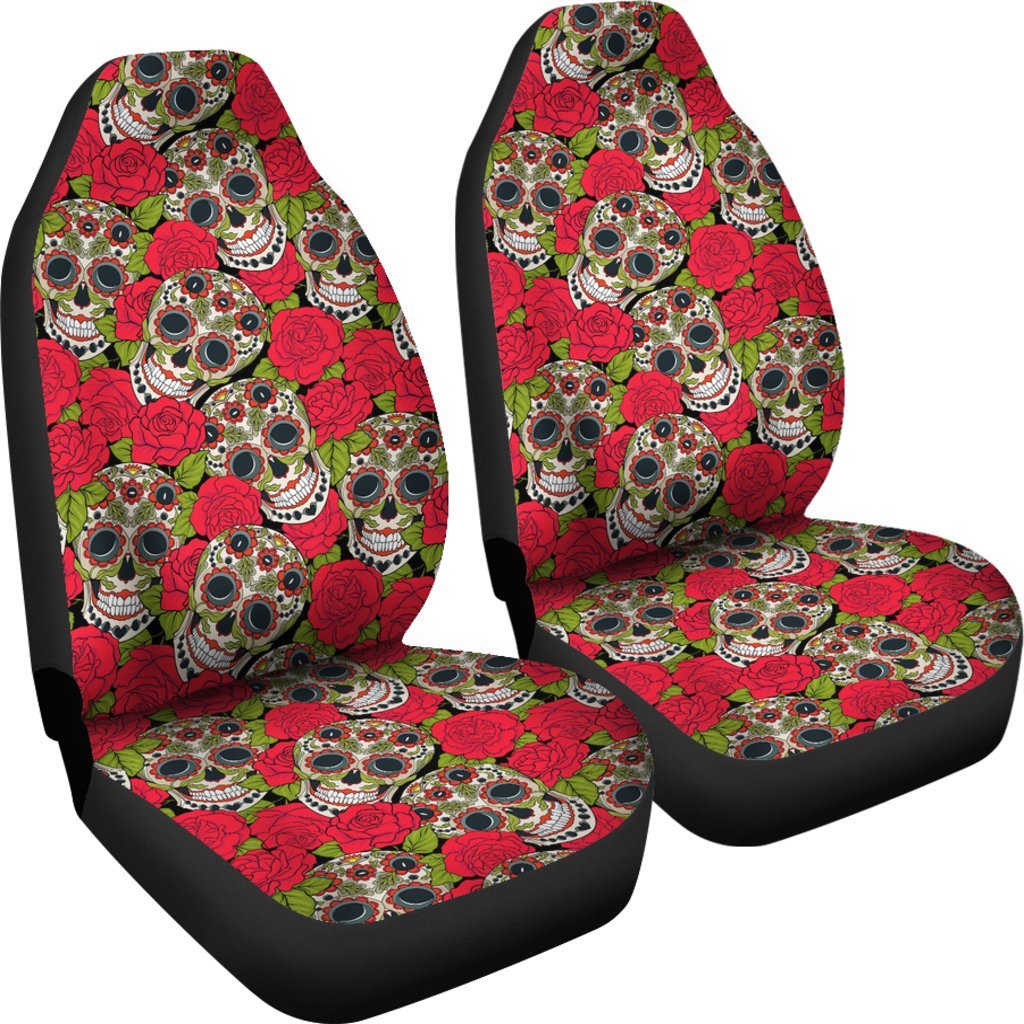 Sugar Skull Skeleton Girly Floral Rose Pattern Print Universal Fit Car Seat Cover-grizzshop