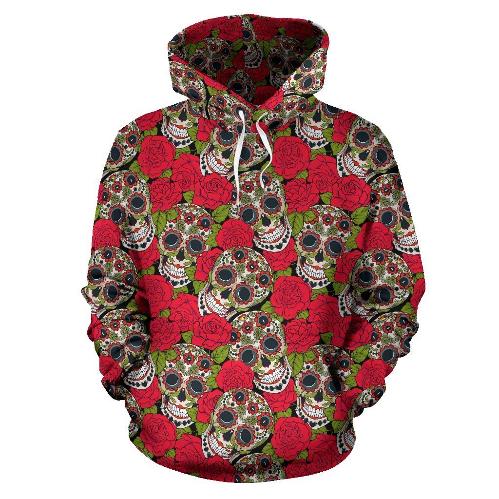 Sugar Skull Skeleton Girly Floral Rose Pattern Print Women Men Pullover Hoodie-grizzshop