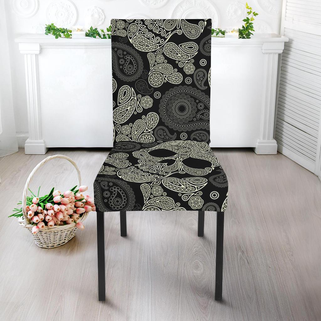 Sugar Skull Skeleton Girly Paisley Pattern Print Chair Cover-grizzshop