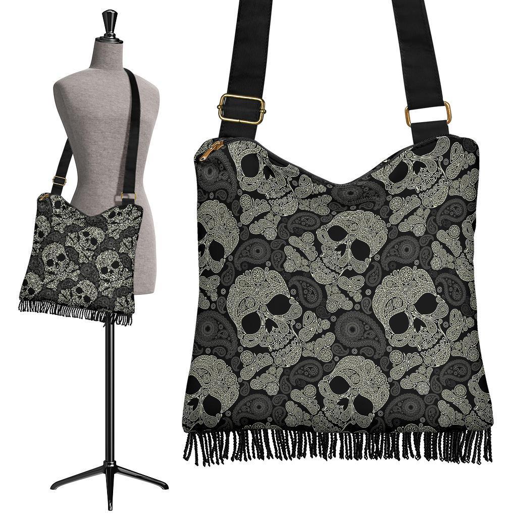 Sugar Skull Skeleton Girly Paisley Pattern Print Crossbody Bags-grizzshop