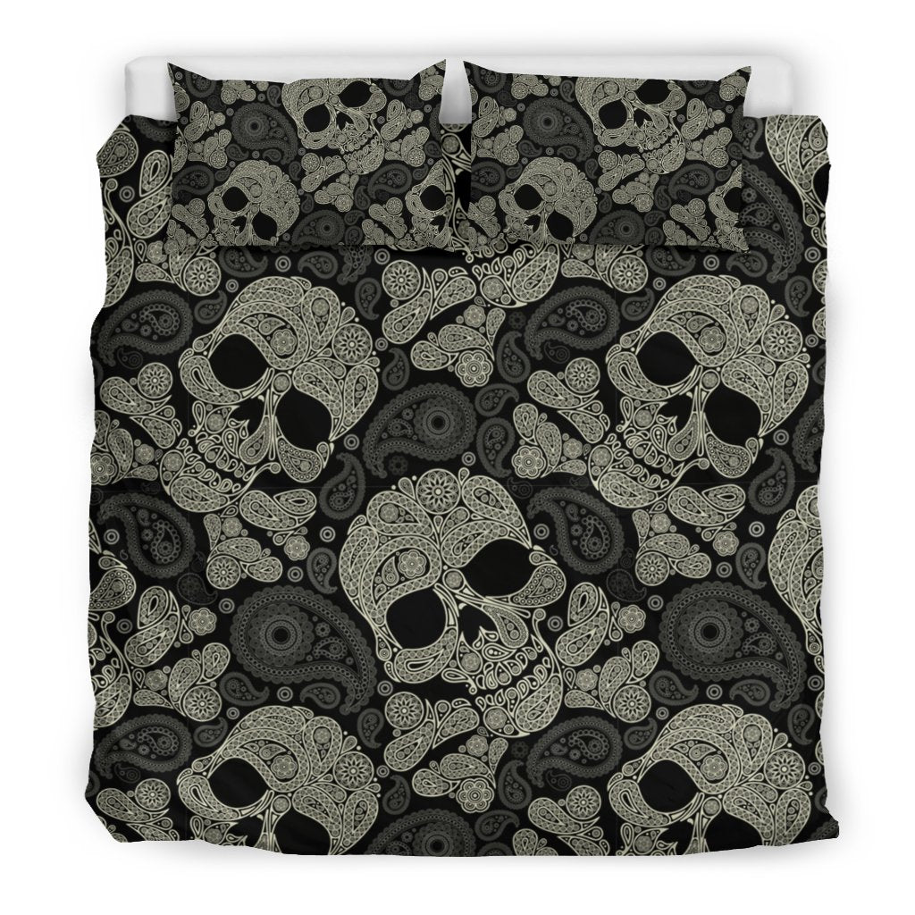 Sugar Skull Skeleton Girly Paisley Pattern Print Duvet Cover Bedding Set-grizzshop