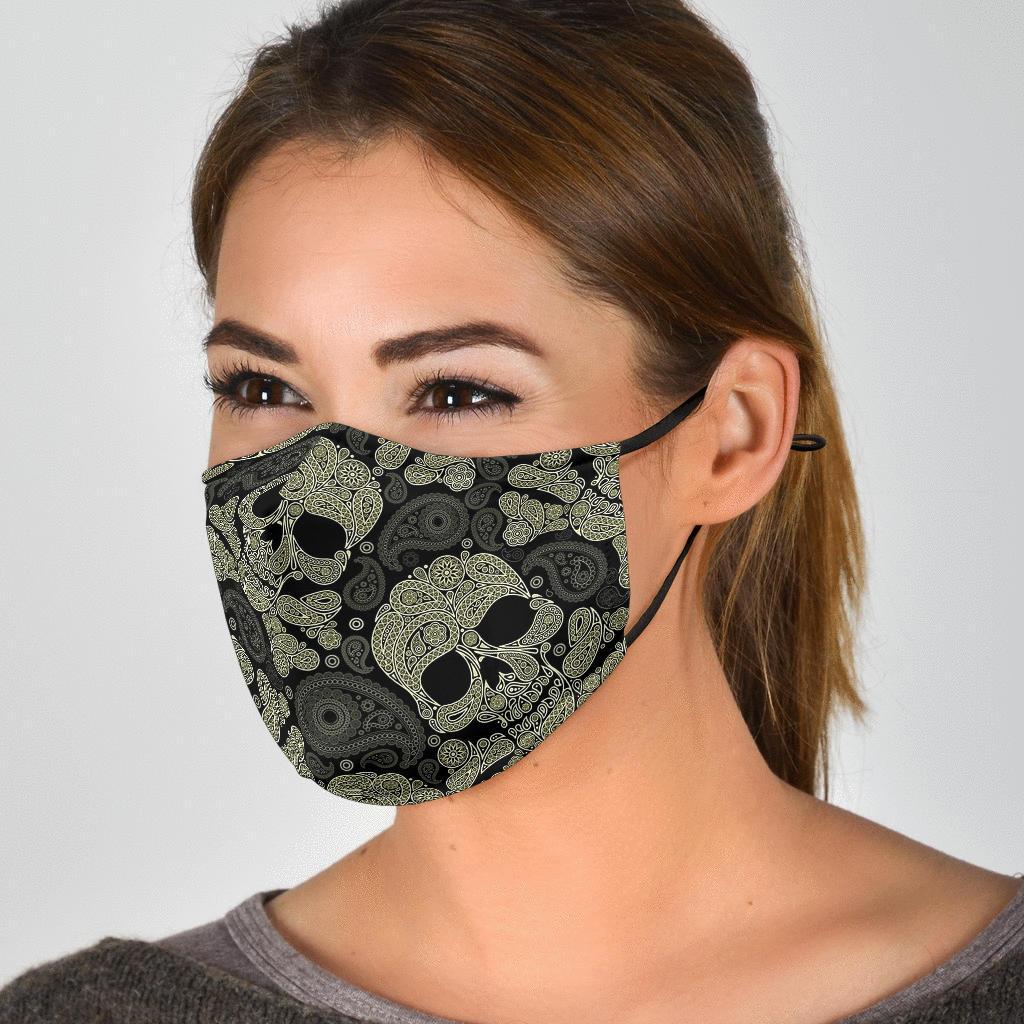 Sugar Skull Skeleton Girly Paisley Pattern Print Face Mask-grizzshop