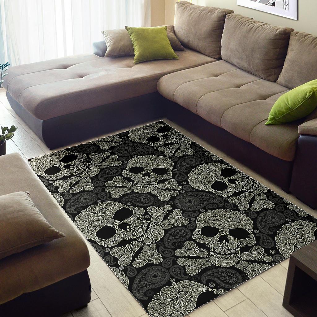 Sugar Skull Skeleton Girly Paisley Pattern Print Floor Mat-grizzshop