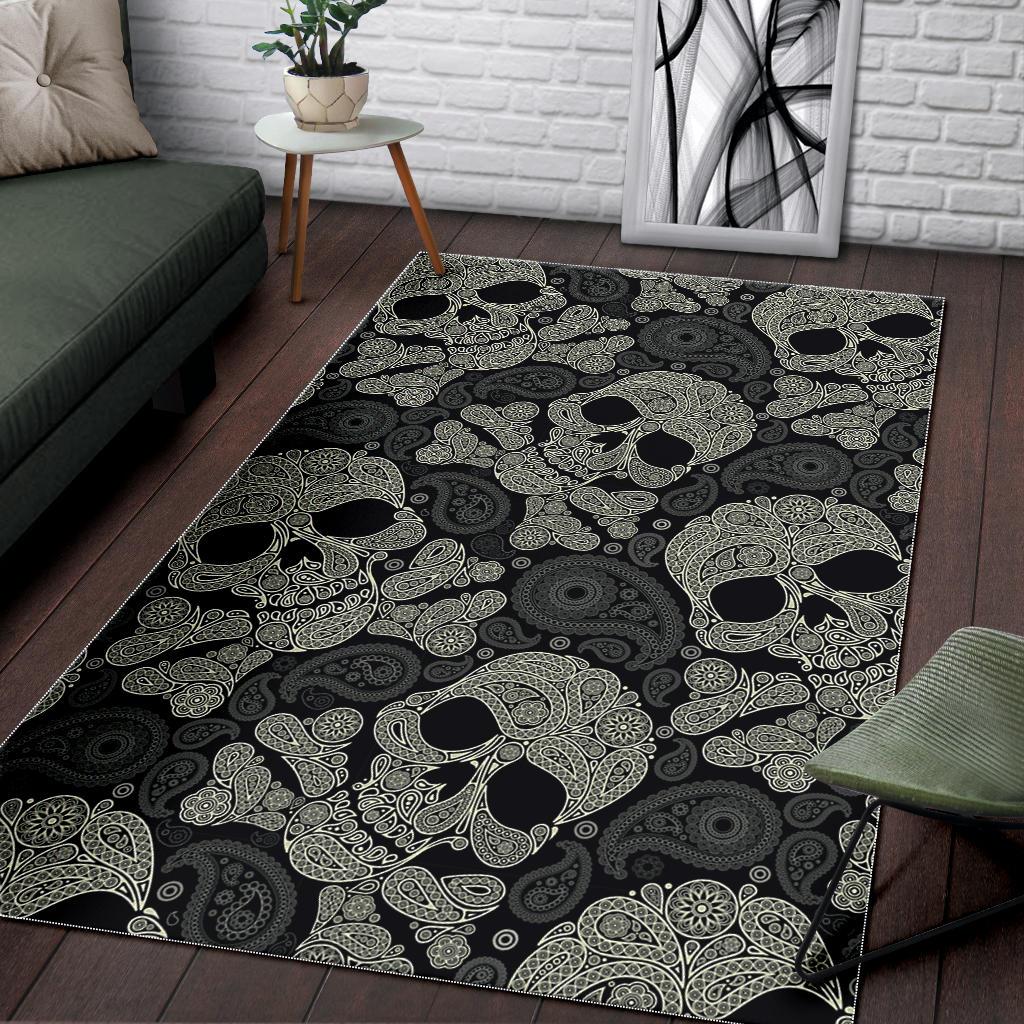 Sugar Skull Skeleton Girly Paisley Pattern Print Floor Mat-grizzshop